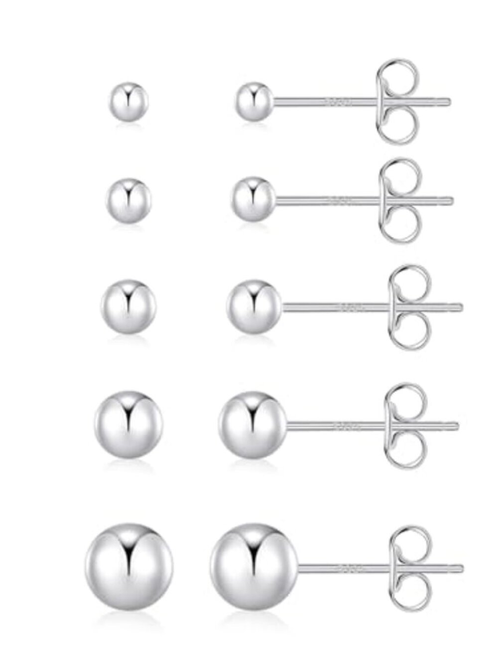BRAND NEW 5 Pairs Sterling Silver Stud Earrings for Women